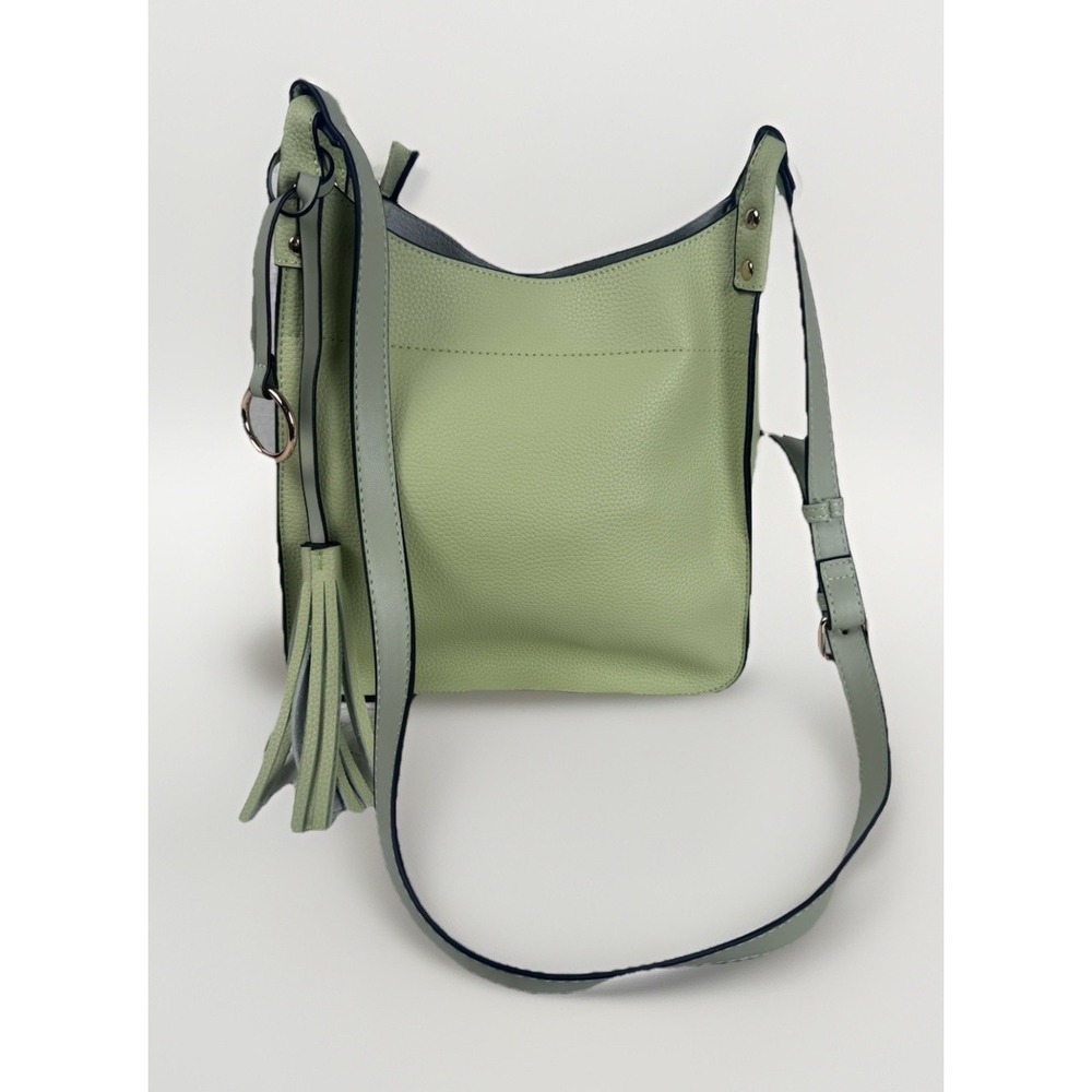 JEN & CO LUCINDA  SQUARE CROSSBODY PURSE‎ WITH TASSEL LIME GREEN VEGAN LEATHER